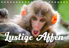 Lustige Affen – hinreißende Schnappschüsse (Tischkalender 2024 DIN A5 quer) von Monkey,  Happy