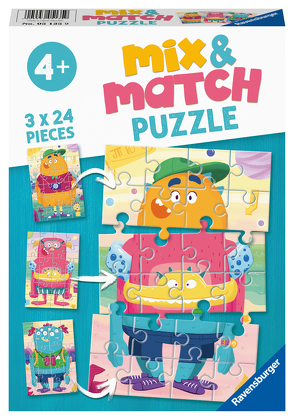 Ravensburger Kinderpuzzle – 05135 Mix&Match Lustige Monster – Puzzle für Kinder ab 4 Jahren, mit 3×24 Teilen