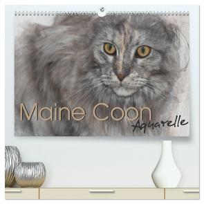 Maine Coon Aquarelle (hochwertiger Premium Wandkalender 2024 DIN A2 quer), Kunstdruck in Hochglanz von Hahn,  Jasmin