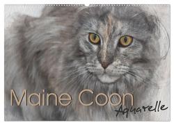 Maine Coon Aquarelle (Wandkalender 2024 DIN A2 quer), CALVENDO Monatskalender von Hahn,  Jasmin