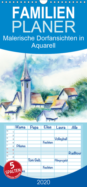 Malerische Dorfansichten in Aquarell – Familienplaner hoch (Wandkalender 2020 , 21 cm x 45 cm, hoch) von Krause,  Jitka