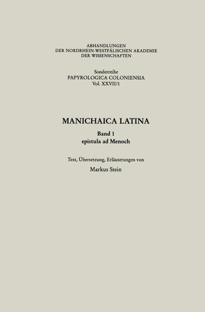 Manichaica Latina von von Markus Stein,  Markus Stein