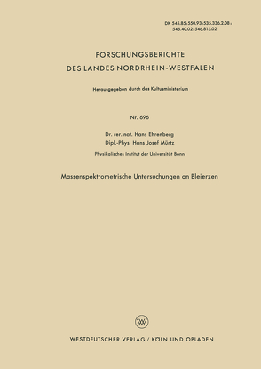 Massenspektrometrische Untersuchungen an Bleierzen von Ehrenberg,  Hans