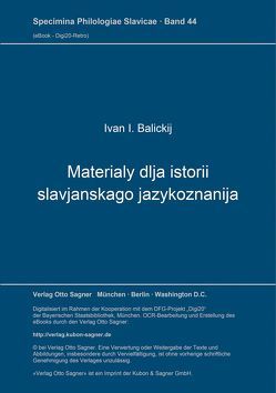 Materialy dlja istorii slavjanskago jazykoznanija von Balickij,  Ivan I.