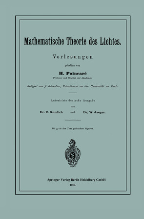 Mathematische Theorie des Lichtes von Blondin,  J., Gumlich,  E., Jaeger,  W., Poincaré,  Henri