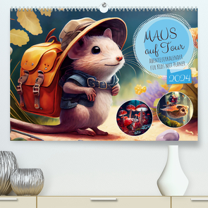 Maus auf Tour – Abenteuerkalender für Kids mit Planer (hochwertiger Premium Wandkalender 2024 DIN A2 quer), Kunstdruck in Hochglanz von Frost,  Anja