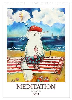 Meditation mit Katzen (Wandkalender 2024 DIN A2 hoch), CALVENDO Monatskalender von Amarta Ignatova,  Lia