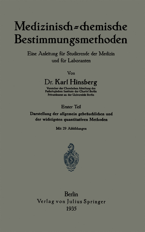 Medizinisch = chemische Bestimmungsmethoden von Hinsberg,  Karl