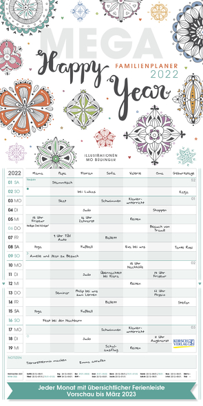 Mega Familienplaner Happy Year 2022 von Büdinger,  Mo, Korsch Verlag