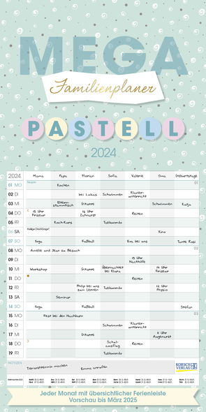 Mega Familienplaner Pastell 2024 von Korsch Verlag