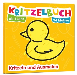 Mein erstes Kritzelbuch ab 1 Jahr: über 94 große Motive – für Jungs und Mädchen – Ausmalbuch – Ausmalen und kritzeln mit Spielzeug, Tiere, Fahrzeuge, Obst, Gegenstände und vieles mehr