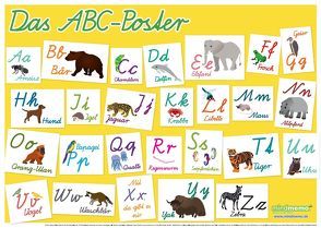 mindmemo Lernposter – Das Tier ABC Poster für Kinder in Schreibschrift Schulausgangsschrift Alphabet lernen von Fischer,  Henry, Henneböhl,  Stefanie, Hunstein,  Philipp