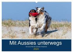 Mit Aussies unterwegs – Die bunte Welt der Australian Shepherds (Wandkalender 2024 DIN A2 quer), CALVENDO Monatskalender von Mirsberger,  Annett