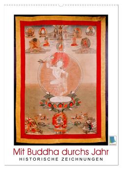 Mit Buddha durchs Jahr: historische Zeichnungen (Wandkalender 2024 DIN A2 hoch), CALVENDO Monatskalender von CALVENDO,  CALVENDO