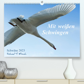 Mit weißen Schwingen. Schwäne 2023 (Premium, hochwertiger DIN A2 Wandkalender 2023, Kunstdruck in Hochglanz) von T. Frank,  Roland