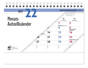 Tischaufstellkalender 2022 – 20×15 cm – 1 Monat auf 1 Seite – 4-sprachiges Kalendarium – inkl. Jahresübersicht – Monatsplaner – 985-0000