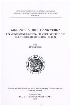 Mundwerk ohne Handwerk? von Janich,  Peter