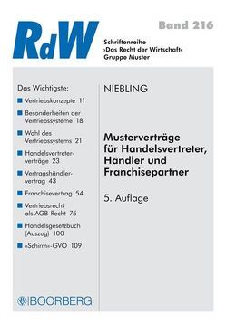 Musterverträge für Handelsvertreter, Händler und Franchisepartner von Niebling,  Dr. Jürgen