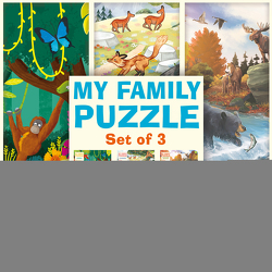 My Family Puzzle – Set of 3 – Jungle, Flowers, Northern Wildlife von Kajfež,  Kaja, Palmer,  Jenny, Scudamore,  Angelika