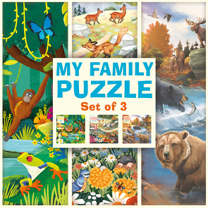 My Family Puzzle – Set of 3 – Jungle, Flowers, Northern Wildlife von Kajfež,  Kaja, Palmer,  Jenny, Scudamore,  Angelika