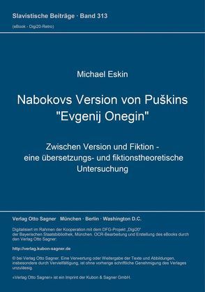 Nabokovs Version von Puškins „Evgenij Onegin“ von Eskin,  Michael