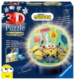 Ravensburger 3D Puzzle 11180 – Nachtlicht Puzzle-Ball Minions – 72 Teile – ab 6 Jahren, LED Nachttischlampe mit Klatsch-Mechanismus