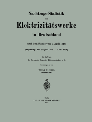 Nachtrags-Statistik der Elektrizitätswerke in Deutschland von de Grais,  Hue, Dettmar,  Georg, Hoche,  Werner, Peters,  Hans