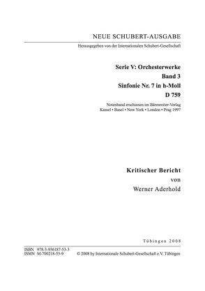 Neue Schubert-Ausgabe. Kritische Berichte / Orchesterwerke / Sinfonie Nr. 7 h-Moll von Aderhold,  Werner