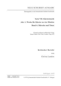 Neue Schubert-Ausgabe. Kritische Berichte / Werke für Klavier zu vier Händen / Märsche und Tänze von Landon,  Christa