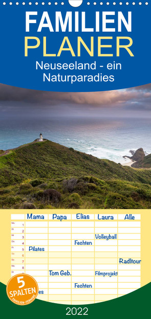 Familienplaner Neuseeland – ein Naturparadies (Wandkalender 2022 , 21 cm x 45 cm, hoch) von kalender365.com