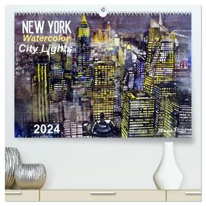 New York Watercolor Citylights (hochwertiger Premium Wandkalender 2024 DIN A2 quer), Kunstdruck in Hochglanz von Pickl,  Johann