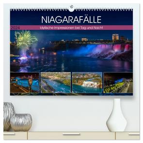 NIAGARAFÄLLE Idyllische Impressionen bei Tag und Nacht (hochwertiger Premium Wandkalender 2024 DIN A2 quer), Kunstdruck in Hochglanz von Viola,  Melanie