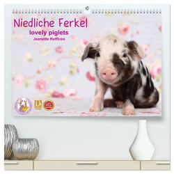 Niedliche Ferkel lovely piglets 2024 (hochwertiger Premium Wandkalender 2024 DIN A2 quer), Kunstdruck in Hochglanz von Hutfluss,  Jeanette