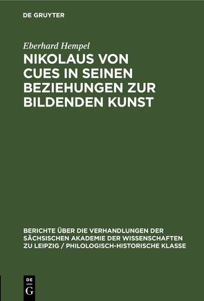 Nikolaus von Cues in seinen Beziehungen zur bildenden Kunst von Hempel,  Eberhard