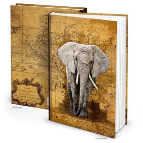 Notizbuch „Elefant Weltkarte“ vintage antik (Hardcover A4, Blankoseiten)