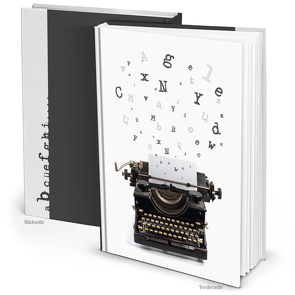 Notizbuch „Schreibmaschine Buchstaben“ schwarz weiß (Hardcover A4, Blankoseiten)