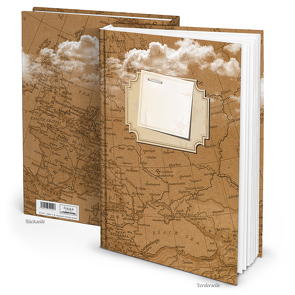Notizbuch „Weltkarte“ braun weiß (Hardcover A4, 164 Blankoseiten)