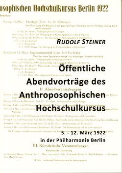 Öffentliche Abendvorträge des Anthroposophischen Hochschulkursus von Steiner,  Rudolf