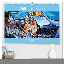 Oldtimer-Kunst – Alte Autos auf der Leinwand (hochwertiger Premium Wandkalender 2024 DIN A2 quer), Kunstdruck in Hochglanz von von Loewis of Menar,  Henning