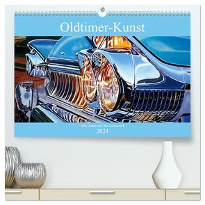 Oldtimer-Kunst – Alte Autos auf der Leinwand (hochwertiger Premium Wandkalender 2024 DIN A2 quer), Kunstdruck in Hochglanz von von Loewis of Menar,  Henning