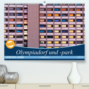 Olympiadorf und -park in München (Premium, hochwertiger DIN A2 Wandkalender 2023, Kunstdruck in Hochglanz) von Schikore,  Martina