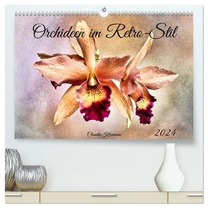Orchideen im Retro-Stil (hochwertiger Premium Wandkalender 2024 DIN A2 quer), Kunstdruck in Hochglanz von Kleemann,  Claudia