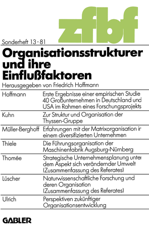 Organisationsstrukturen und ihre Einflußfaktoren von Hoffmann,  Friedrich