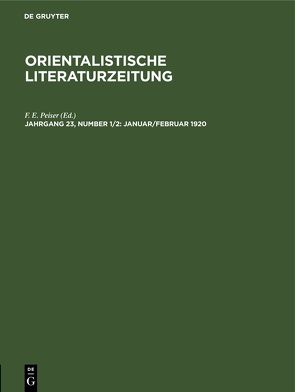 Orientalistische Literaturzeitung / Januar/Februar 1920 von Peiser,  F. E.