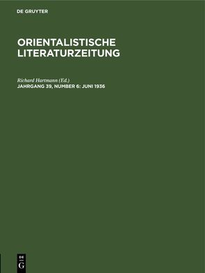 Orientalistische Literaturzeitung / Juni 1936 von Hartmann,  Richard