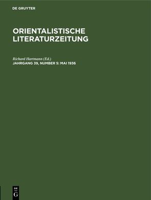 Orientalistische Literaturzeitung / Mai 1936 von Hartmann,  Richard