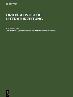 Orientalistische Literaturzeitung / September/ Oktober 1920 von Peiser,  F. E.