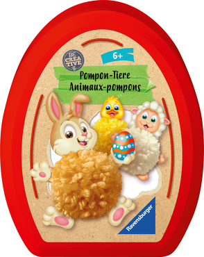 Ravensburger 18136 Be Creative Oster Pompon-Tiere – Die kuscheligen Pompon-Tiere Ente, Hase und Schaf sind ganz einfach zu basteln.