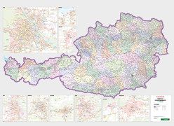 Österreich Postleitzahlen, Poster 1:500.000, Metallbestäbt in Rolle von Freytag-Berndt und Artaria KG