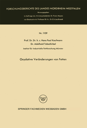 Oxydative Veränderungen von Fetten von Kaufmann,  Hans Paul